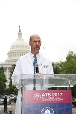 ATS President Marc Moss, MD, speaks at the "Lab Coats for Lungs" rally on May 23, 2017 in Washington DC. 